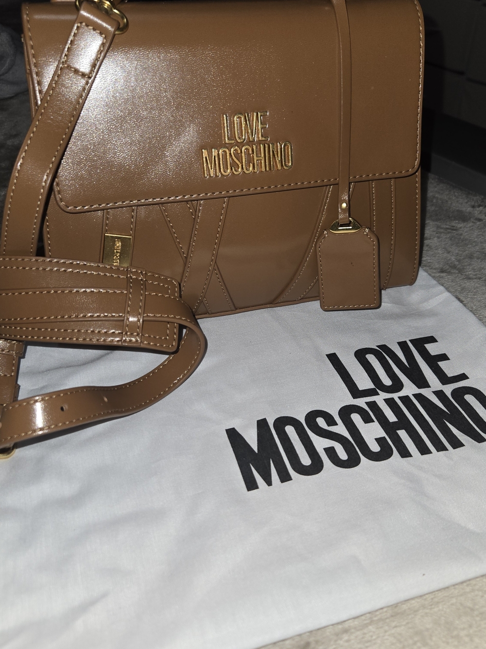 Love Moschino Brown Crossbody Bag with Gold Logo Hardware
